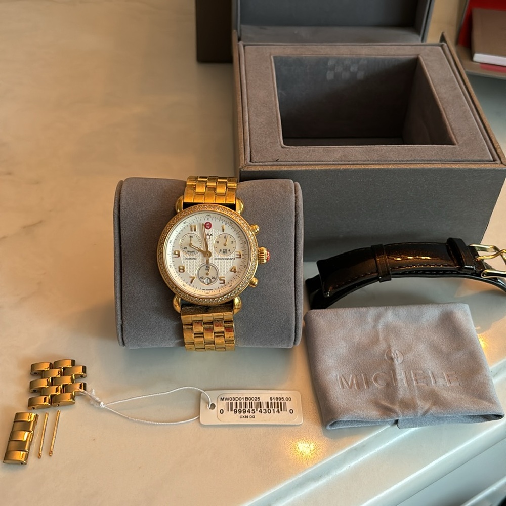 Michele gold diamond watch